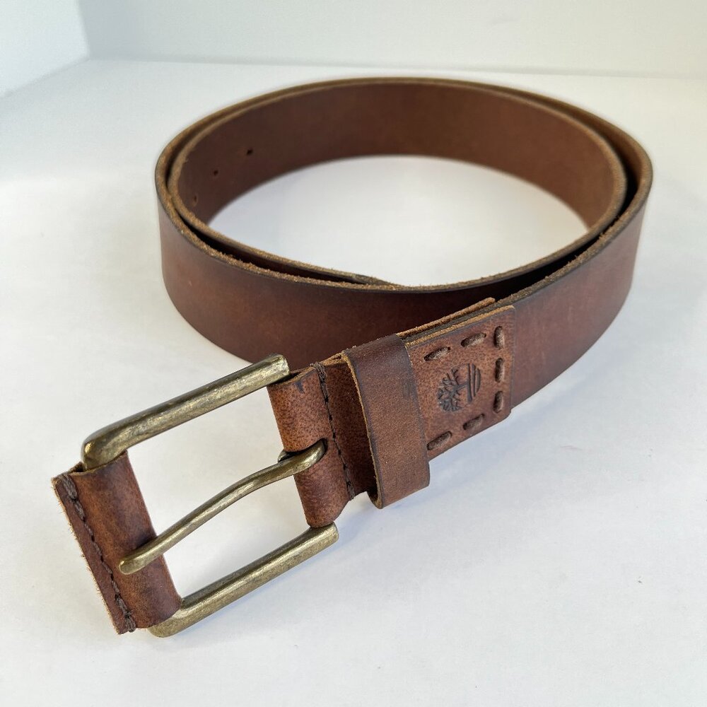 Timberland Men's 40 Genuine Leather Jeans Belt Brass Buckle Brown 1.5" Wide